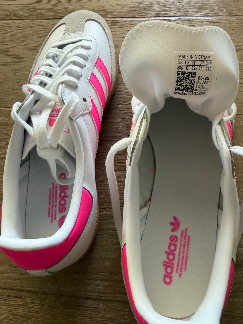 Adidas Samba OG Sneakers NEW, Women's 7.5 / Men’s 6.5, White Pink Gum Leather - Picture 5 of 7